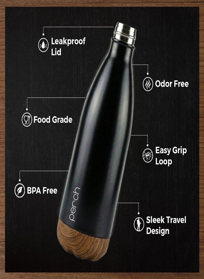 Perch Retro Hot and Cold Stainless Steel Water Bottle 980ml | Triple-Layer Vacuum Insulated Bottle| ISI Certified, Leakproof & BPA-Free | Ideal Gift for Men, Women & Parents | Wooden Black - Image 3